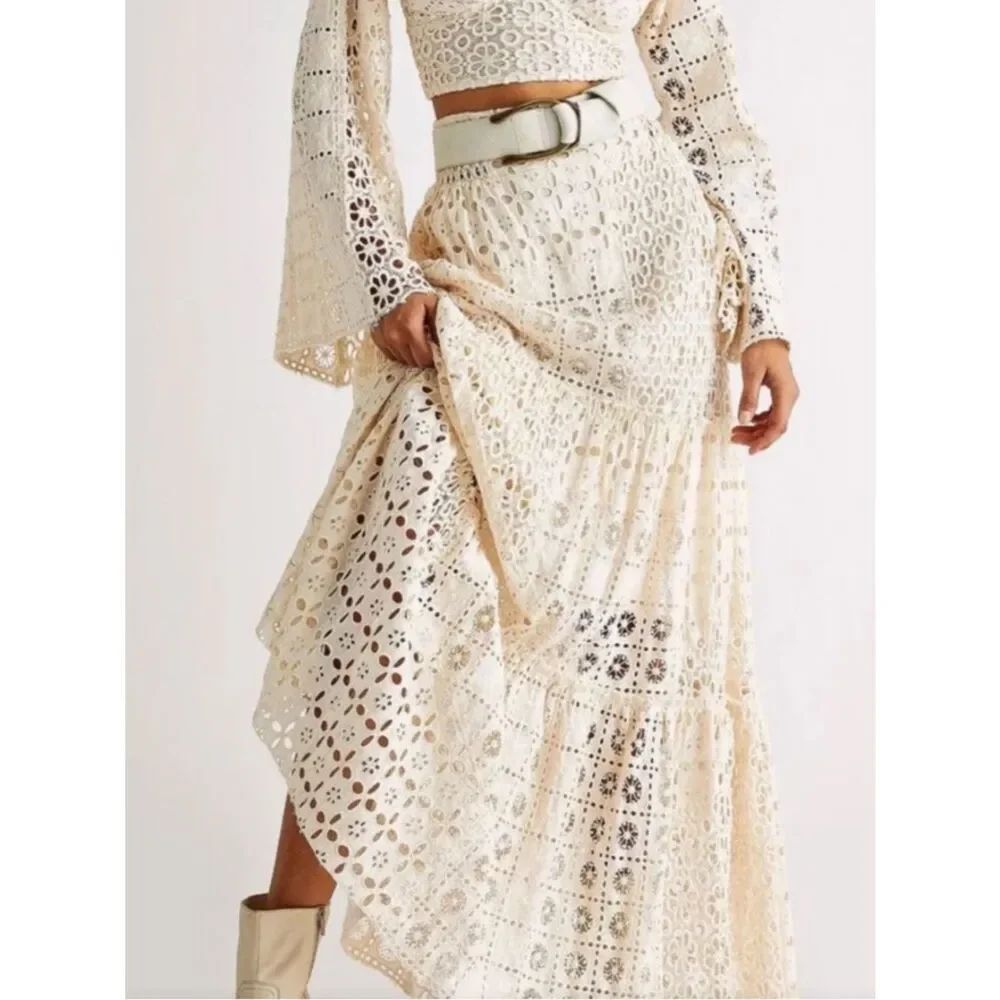 NWT BHLDN x Free People Collab Yesenia Ivory Crochet Maxi Skirt Medium